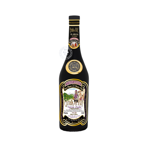 Bottle of Arak El Rif Ultimate Reserve Black Label 21 Years Old 750 ml, rare aged Lebanese Arak collector's edition.