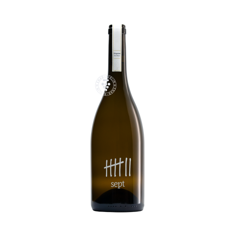 Eine Flasche „Sept Viognier 2022“, ein naturbelassener libanesischer Viognier aus dem Bekaa-Tal.